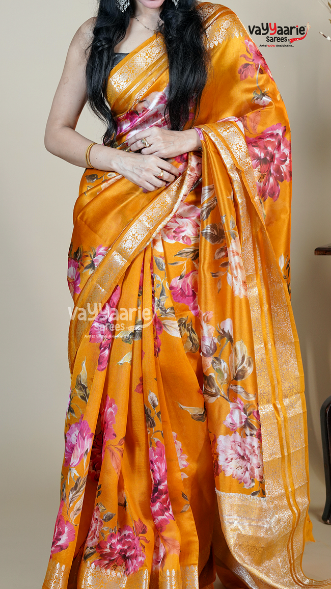 Gold Banaras Mango Fancy Saree for Occasion Wear Main Image