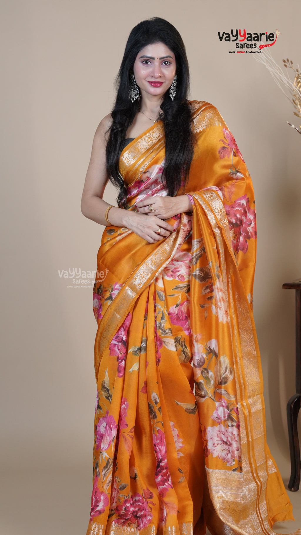 Gold Raw Mango Fancy Saree for Occasion Wear