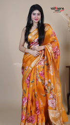 Gold Raw Mango Fancy Saree for Occasion Wear