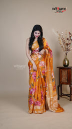 Gold Raw Mango Fancy Saree for Occasion Wear