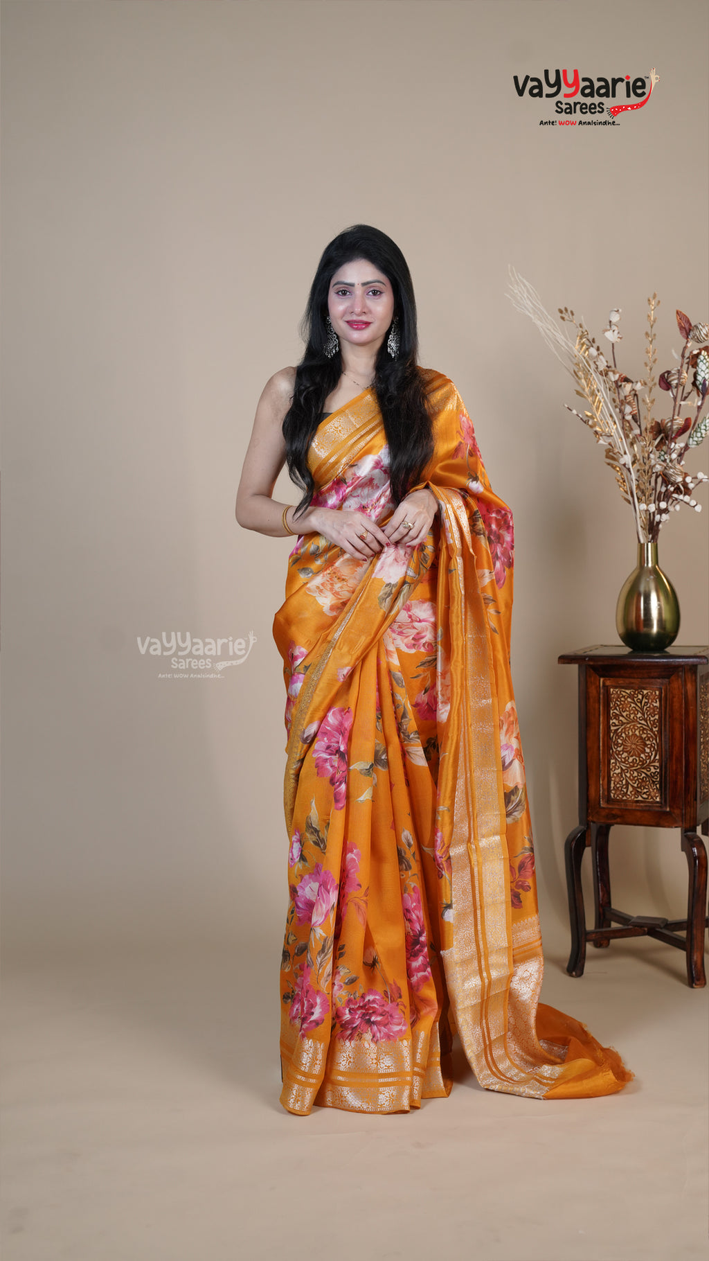 Gold Raw Mango Fancy Saree for Occasion Wear