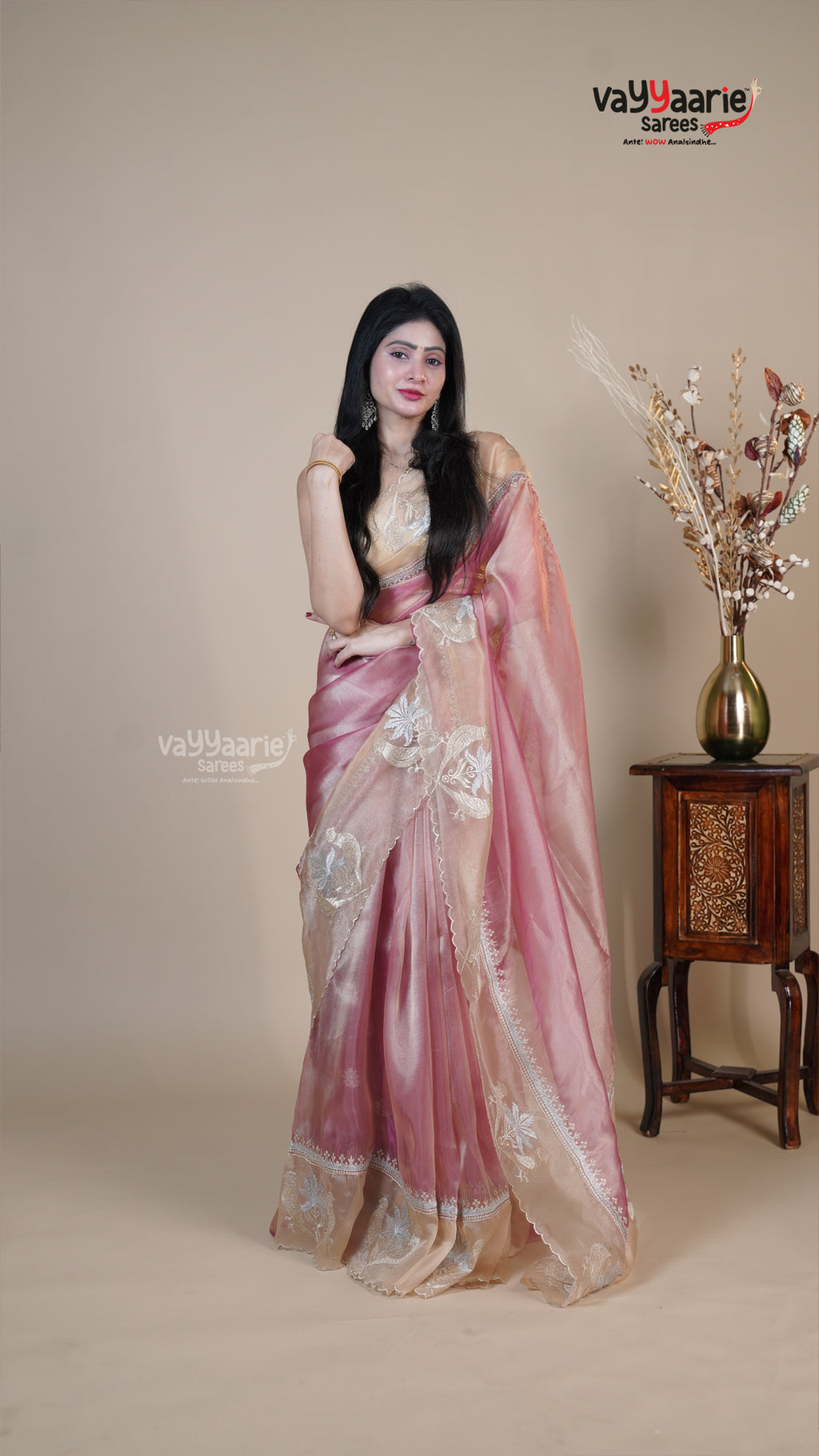 Pink Organza Fancy Saree for Social Gatherings