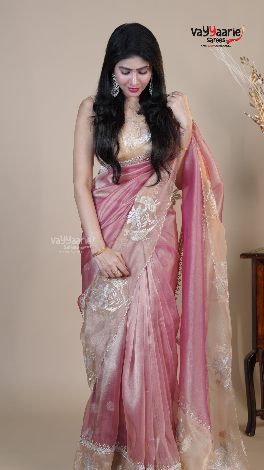 Pink Organza Fancy Saree for Social Gatherings