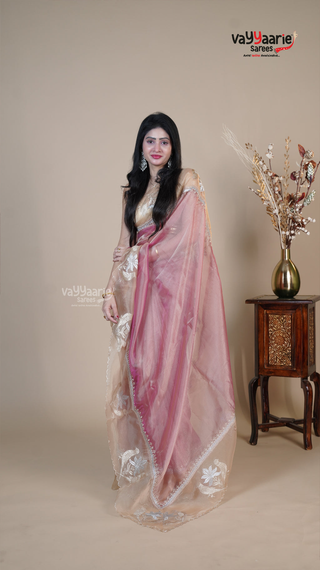 Pink Organza Fancy Saree for Social Gatherings