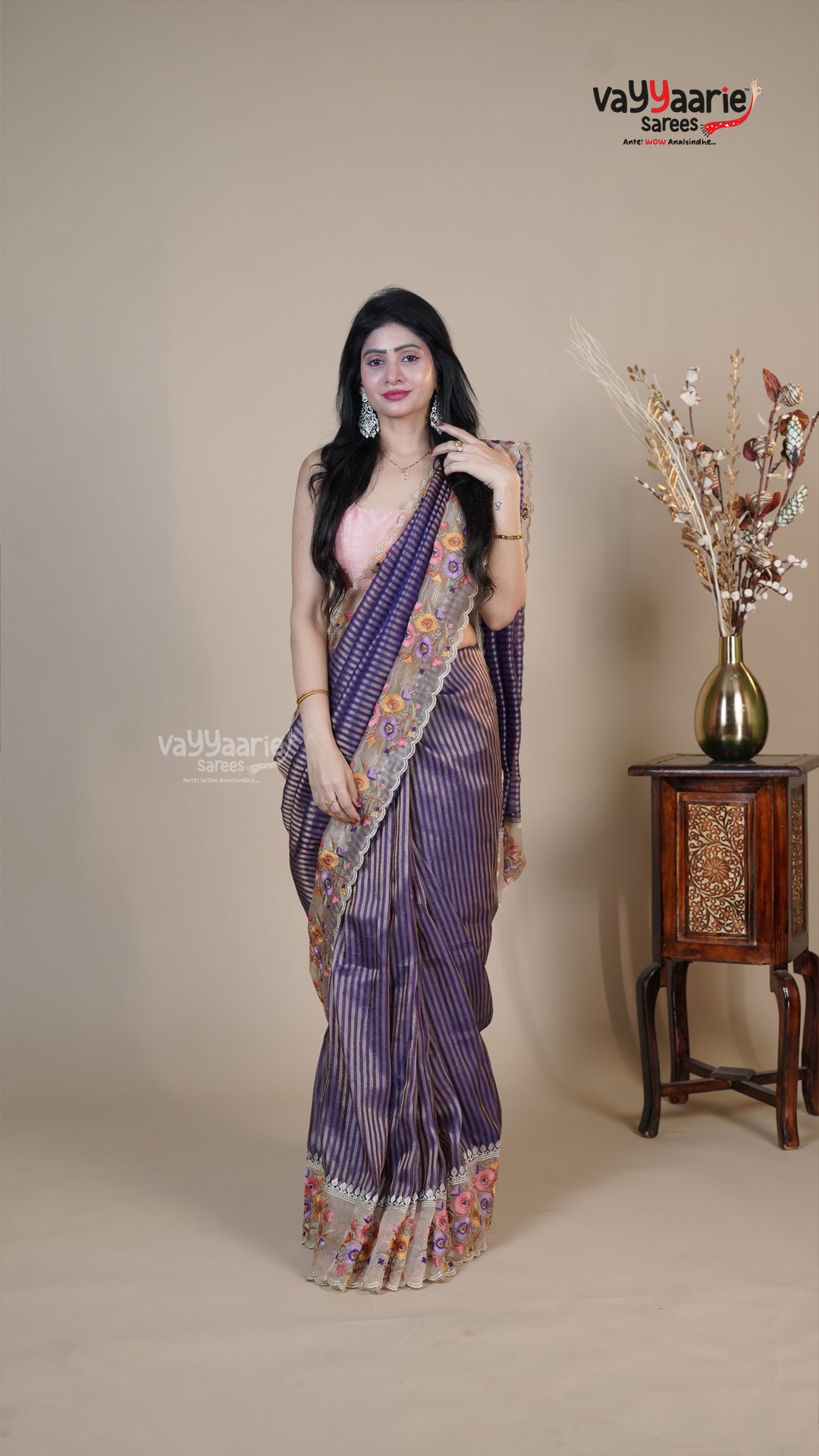 Violet Organza Fancy Saree for Festive Gifting