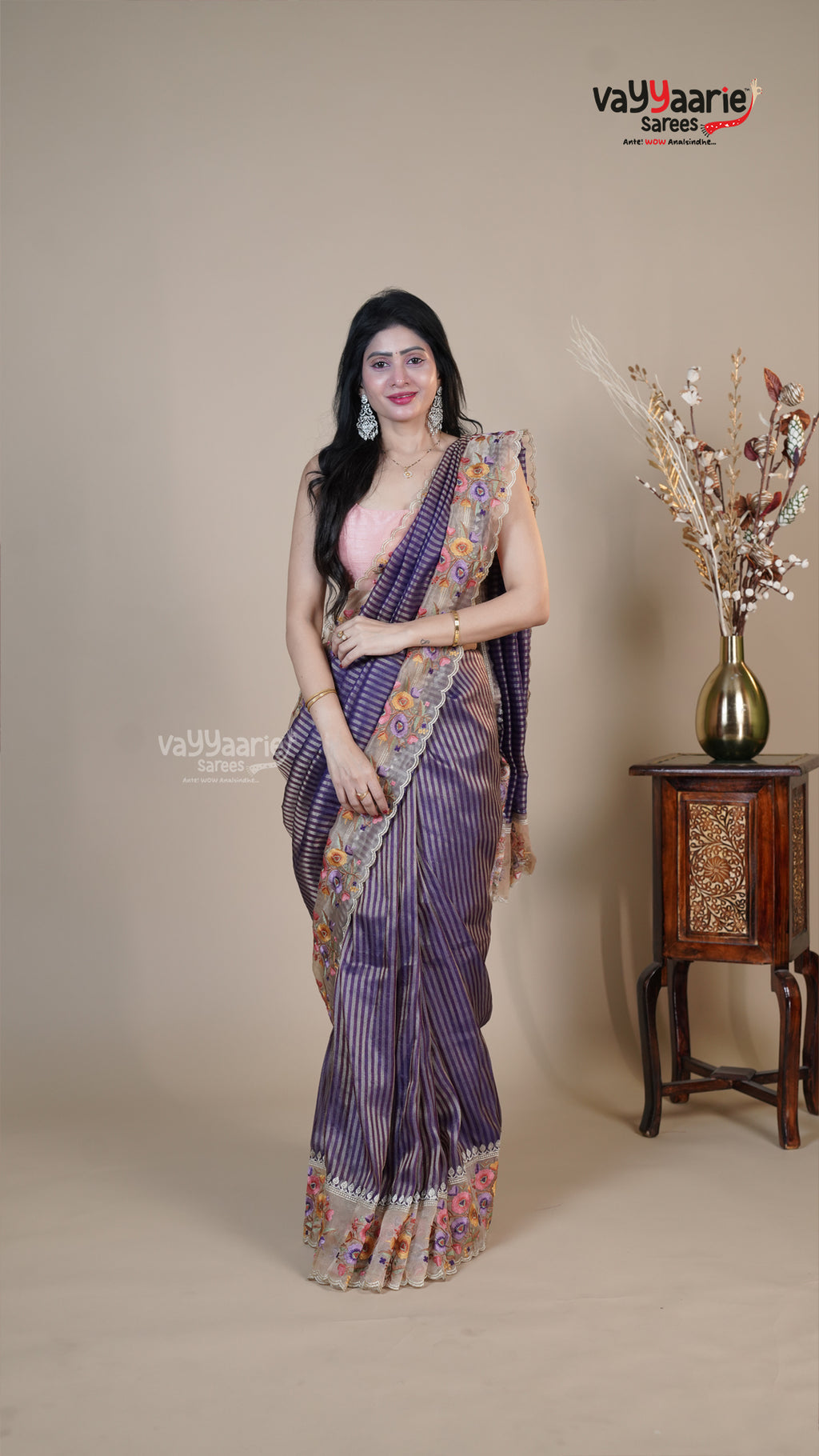 Violet Organza Fancy Saree for Festive Gifting