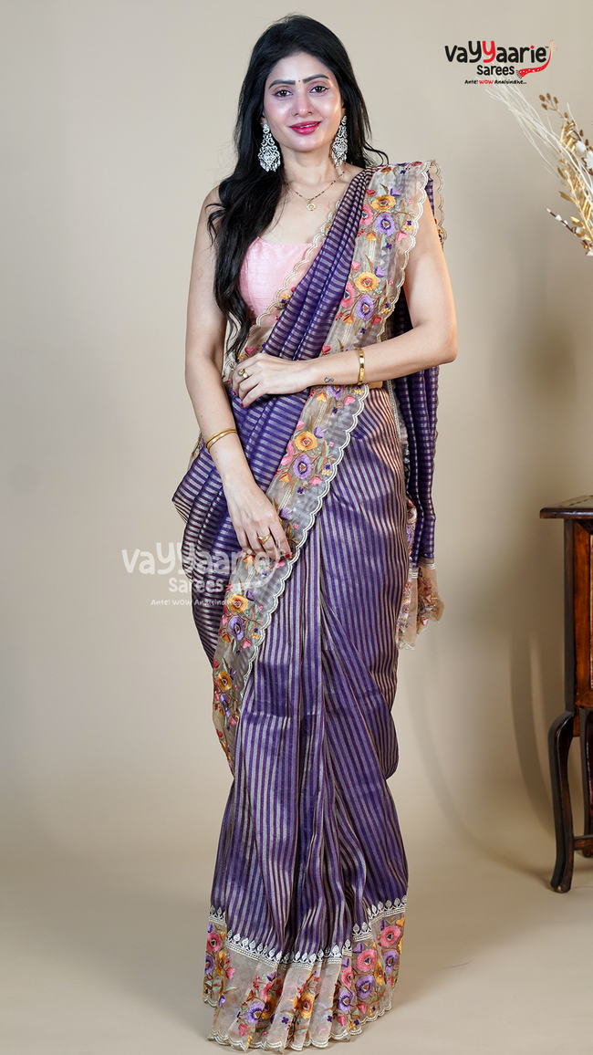 Violet Organza Fancy Saree for Festive Gifting Hover Image