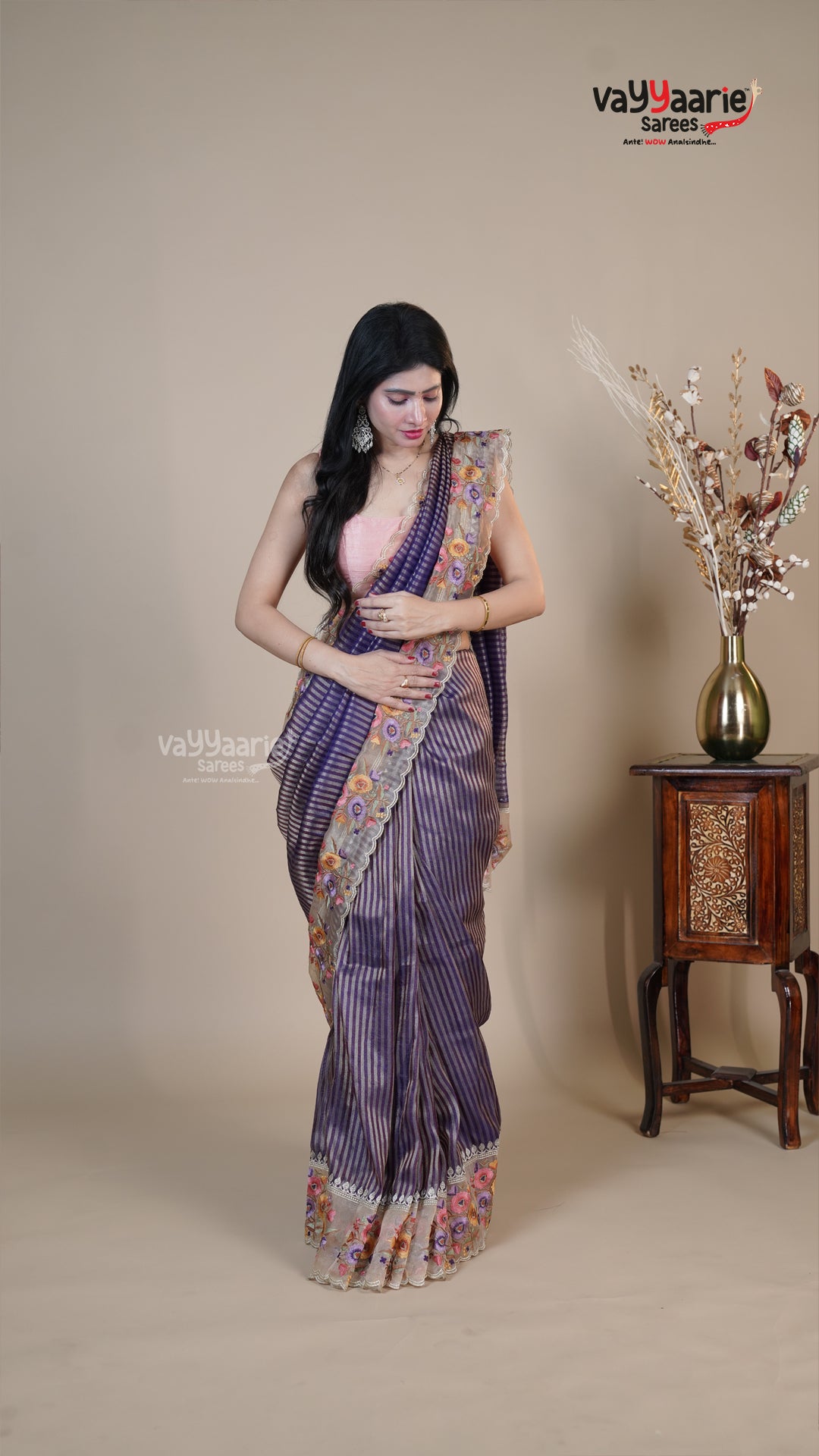 Violet Organza Fancy Saree for Festive Gifting