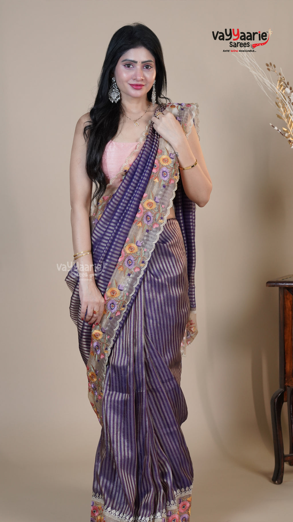 Violet Organza Fancy Saree for Festive Gifting