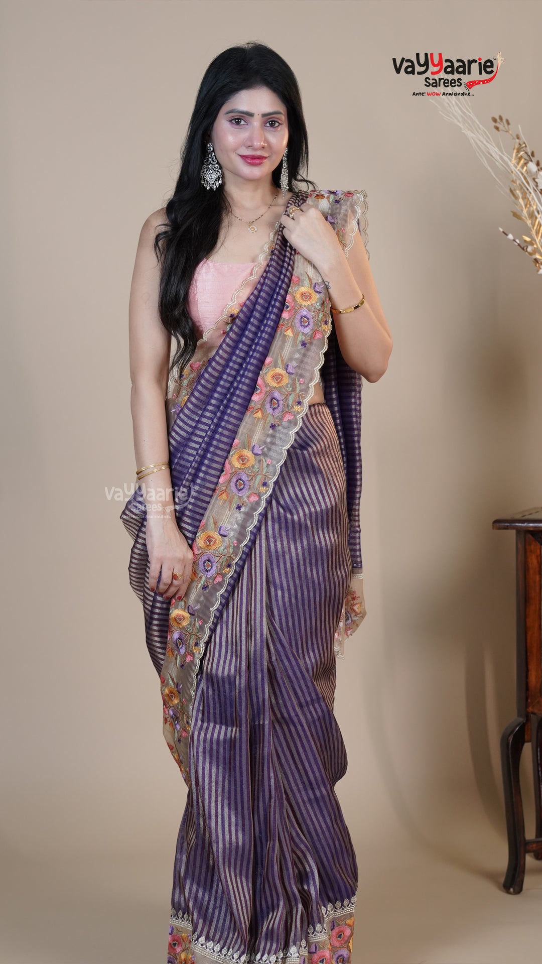 Violet Organza Fancy Saree for Festive Gifting