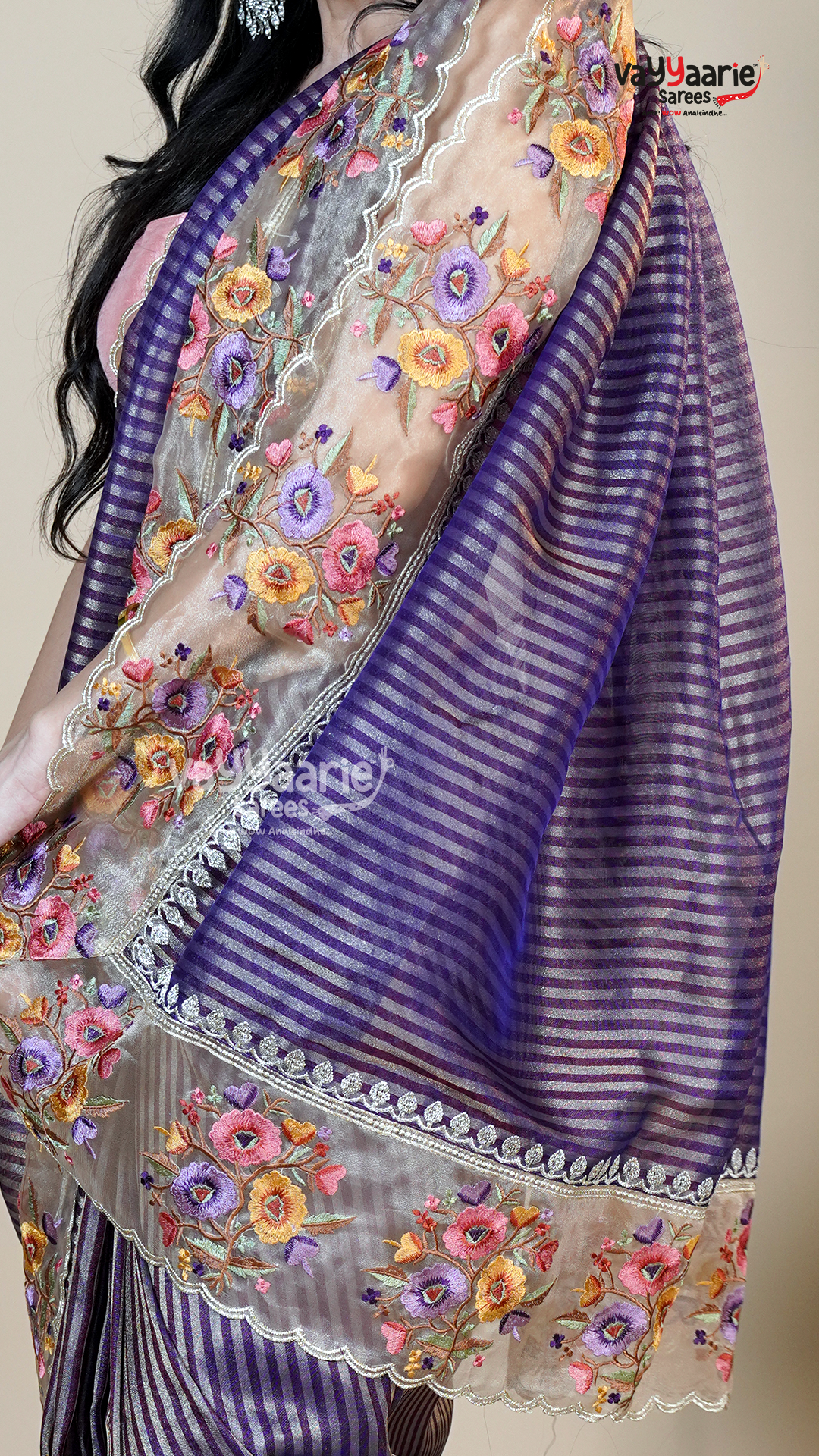 Violet Organza Fancy Saree for Festive Gifting