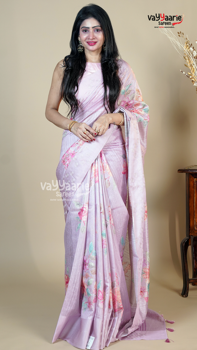 Multi Colour Tusser Fancy Saree for Sangeet Nights Hover Image