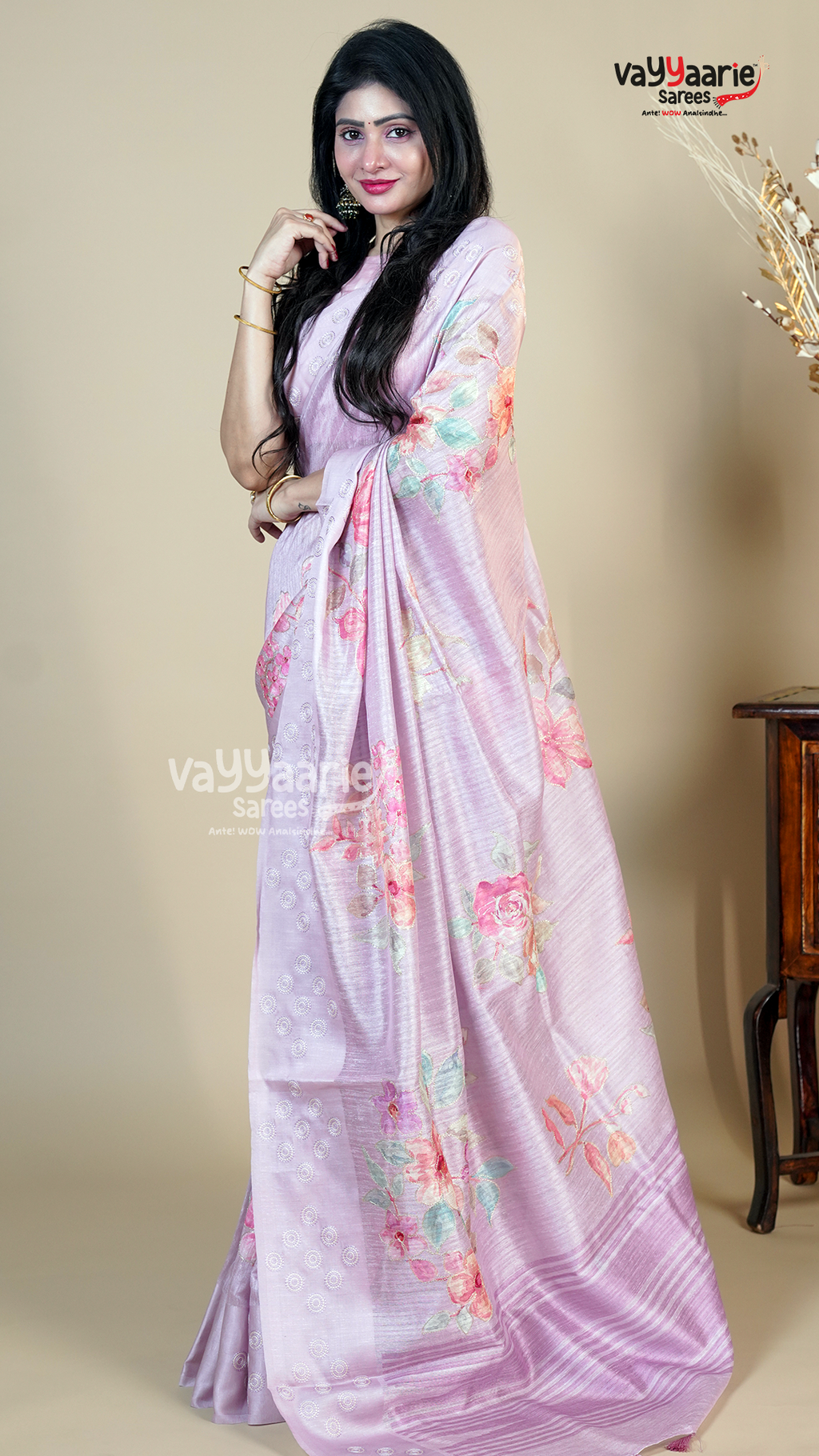 Multi Colour Tusser Fancy Saree for Sangeet Nights