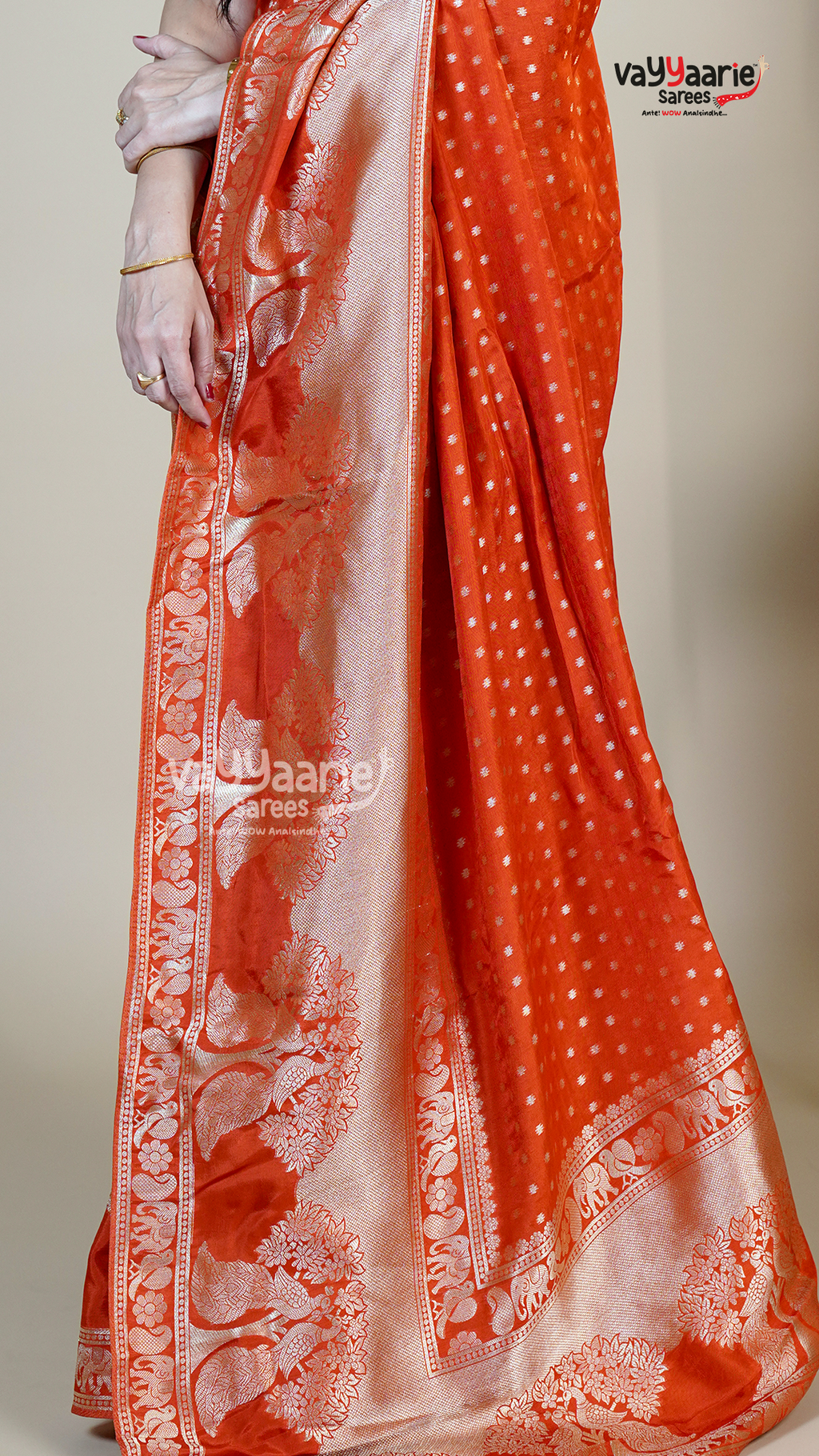 Orange Dola Silk Fancy Saree for Ceremonial Wear