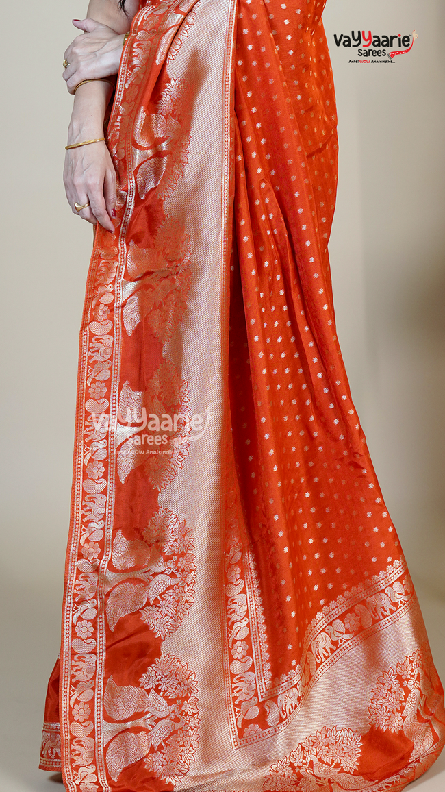 Orange Dola Silk Fancy Saree for Ceremonial Wear Main Image