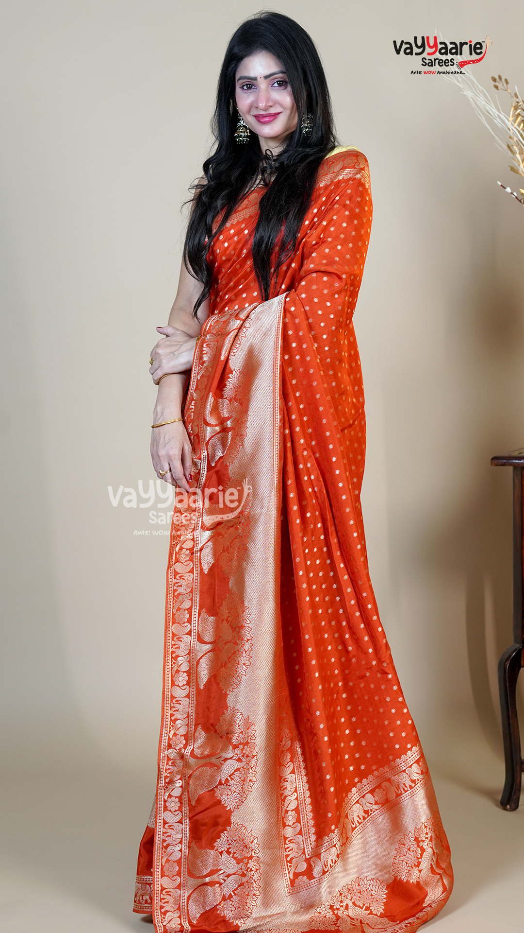 Orange Dola Silk Fancy Saree for Ceremonial Wear