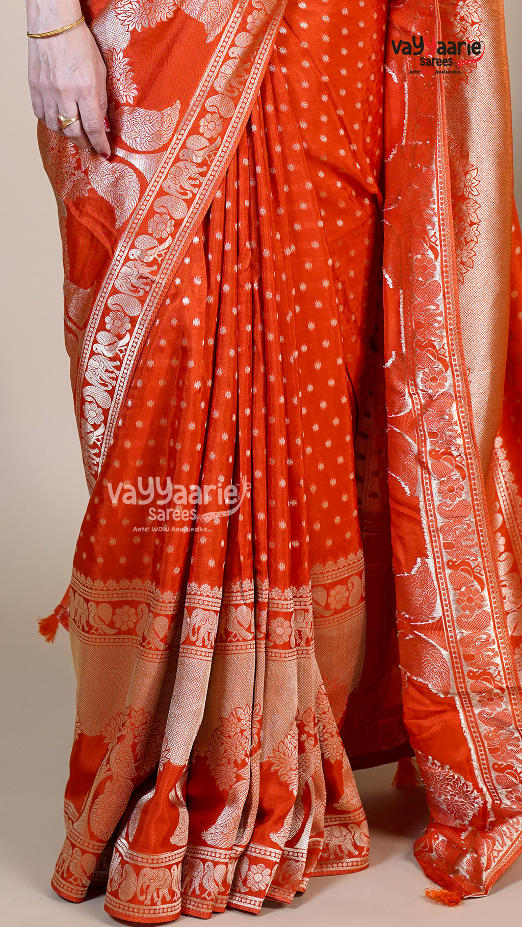 Orange Dola Silk Fancy Saree for Ceremonial Wear