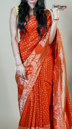 Orange Dola Silk Fancy Saree for Ceremonial Wear