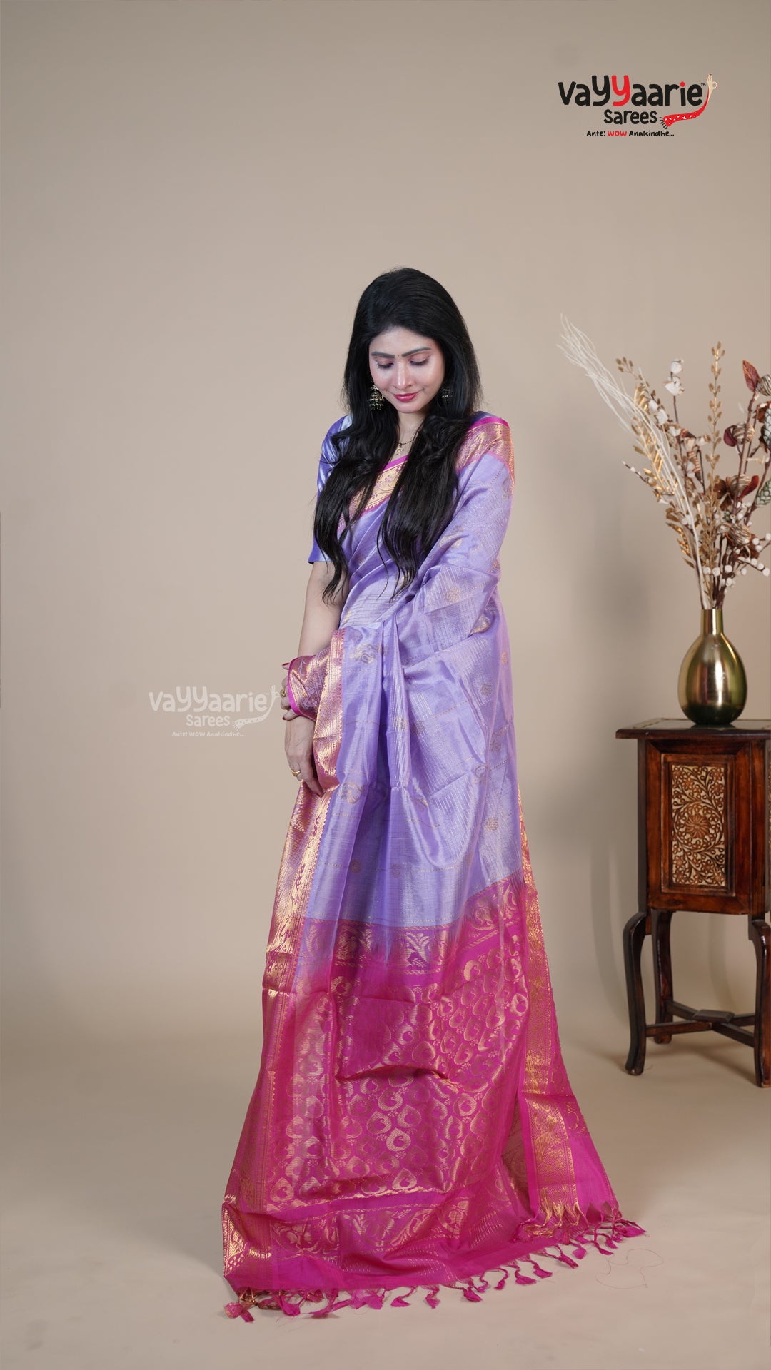 Lavender Kuppadam Handloom Saree for Ethnic Wear