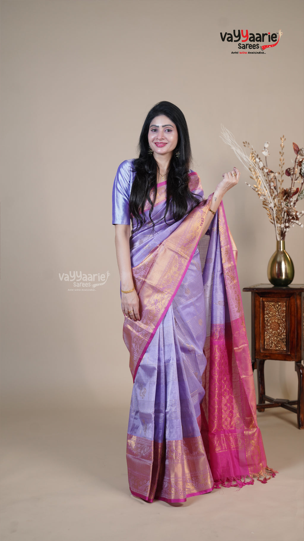 Lavender Kuppadam Handloom Saree for Ethnic Wear