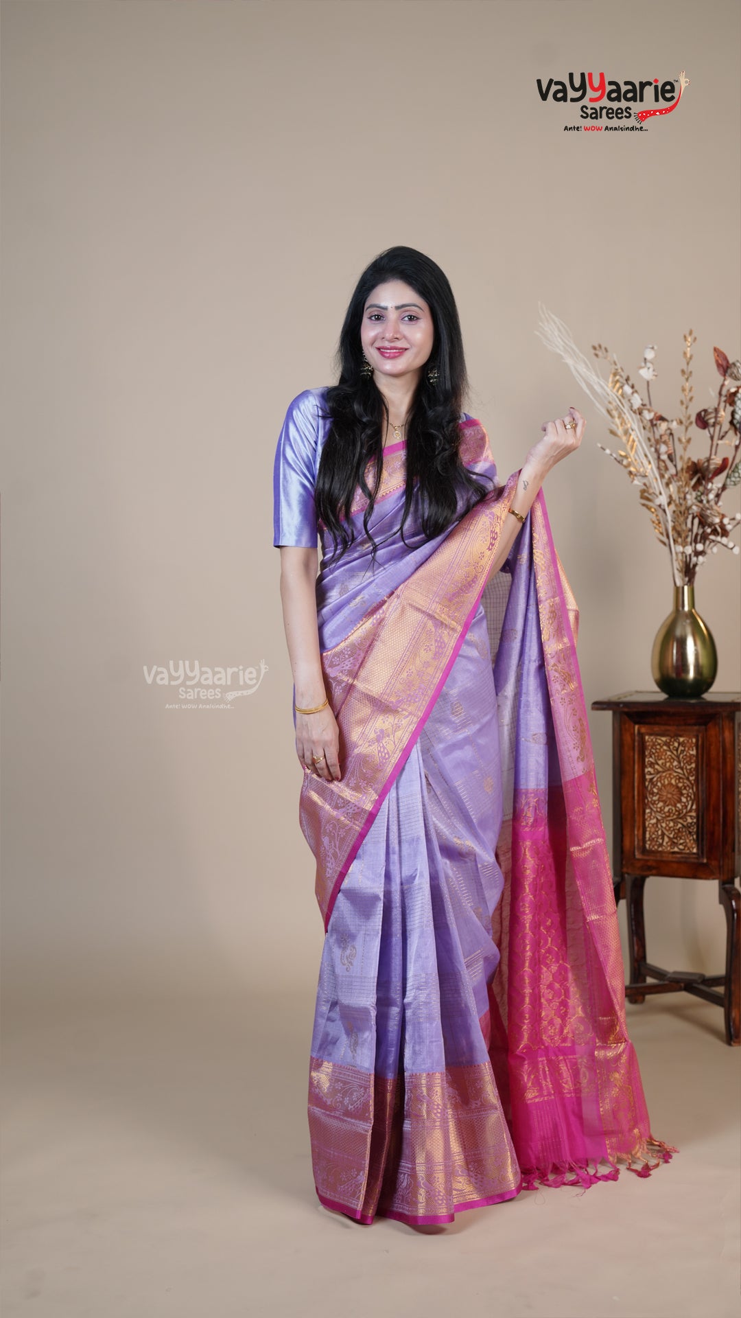 Lavender Kuppadam Handloom Saree for Ethnic Wear