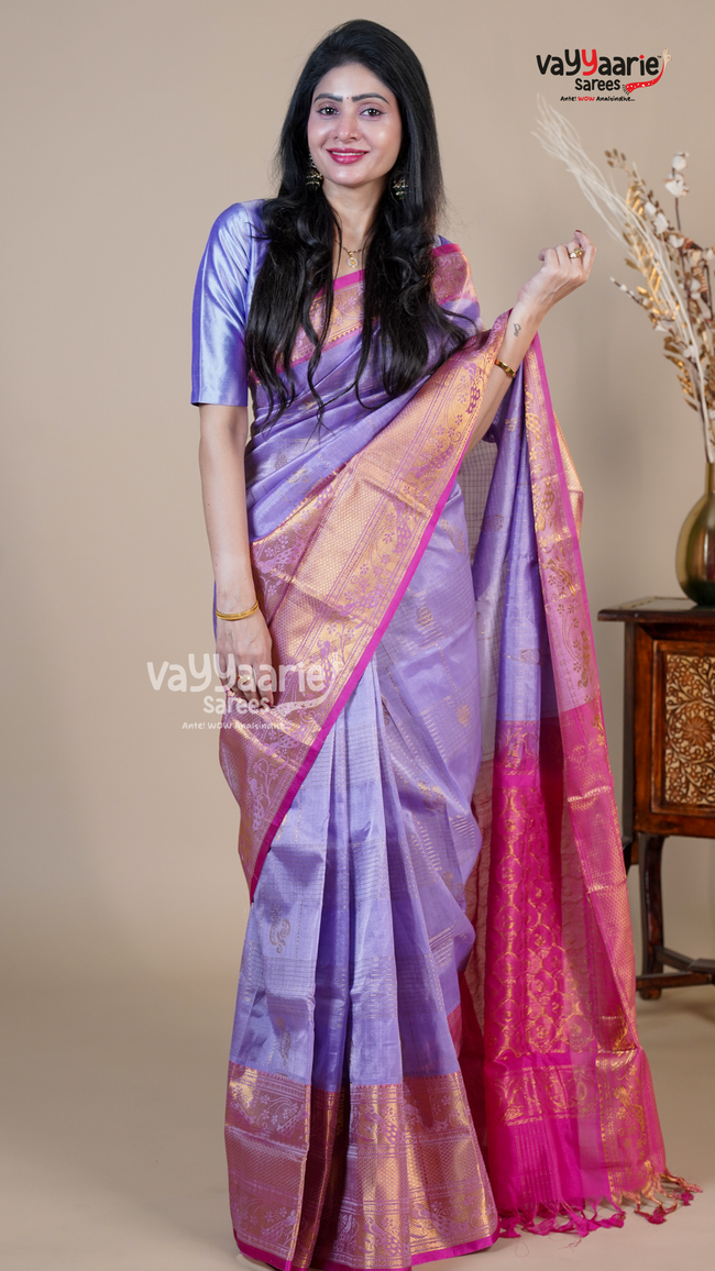 Lavender Kuppadam Handloom Saree for Ethnic Wear Hover Image