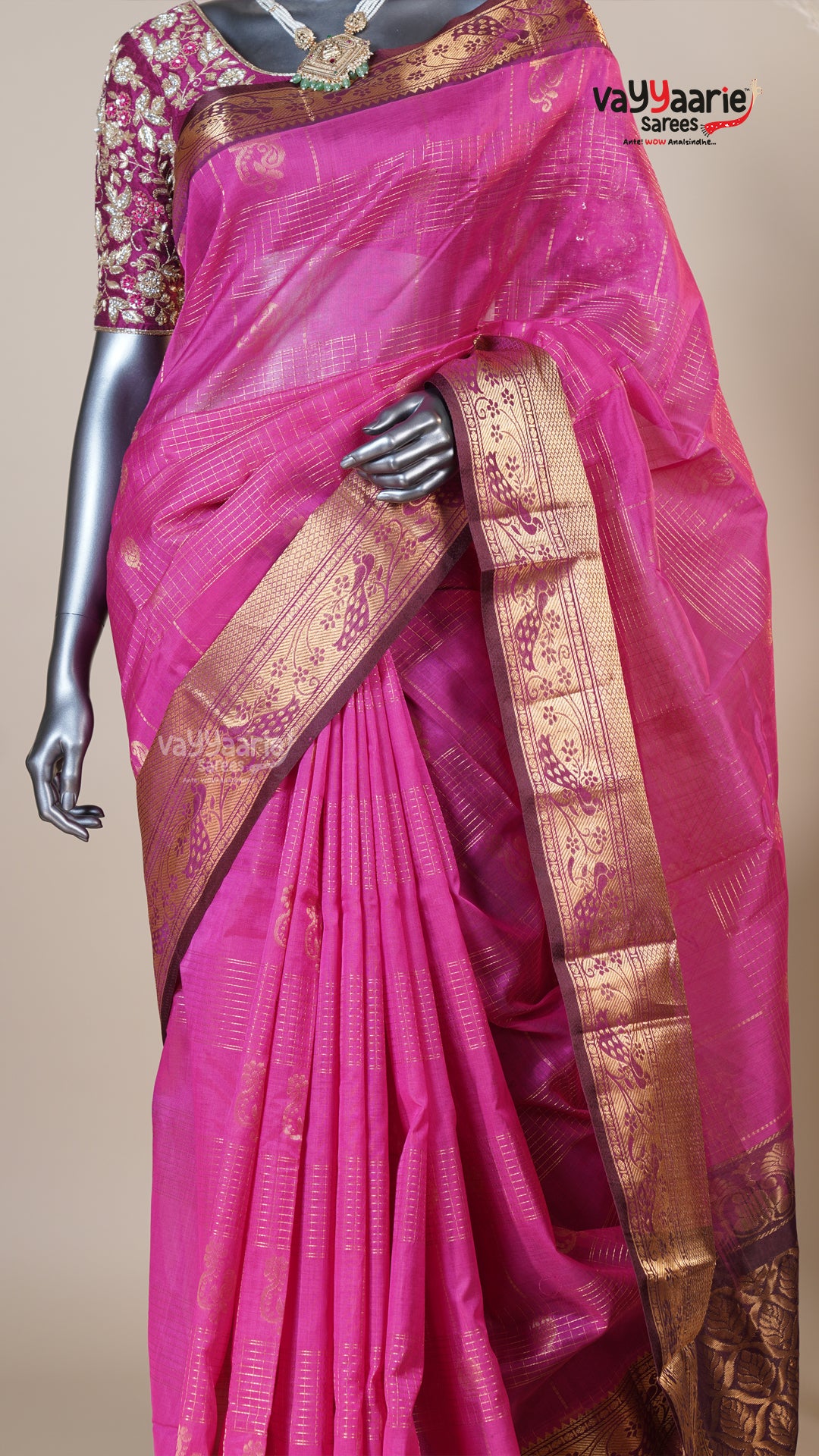 Rani Pink Kuppadam Handloom Saree for Evening Wear