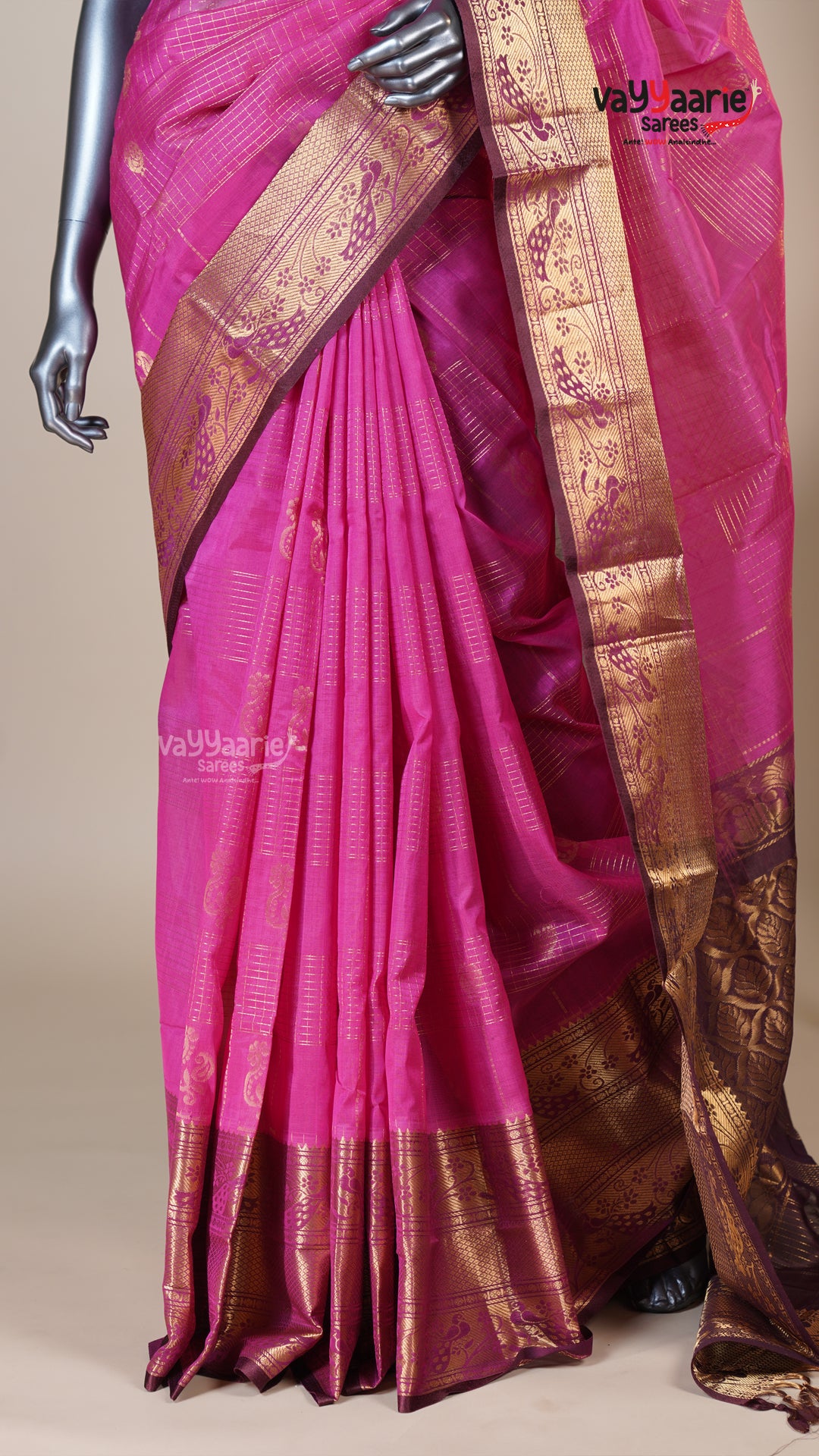 Rani Pink Kuppadam Handloom Saree for Evening Wear