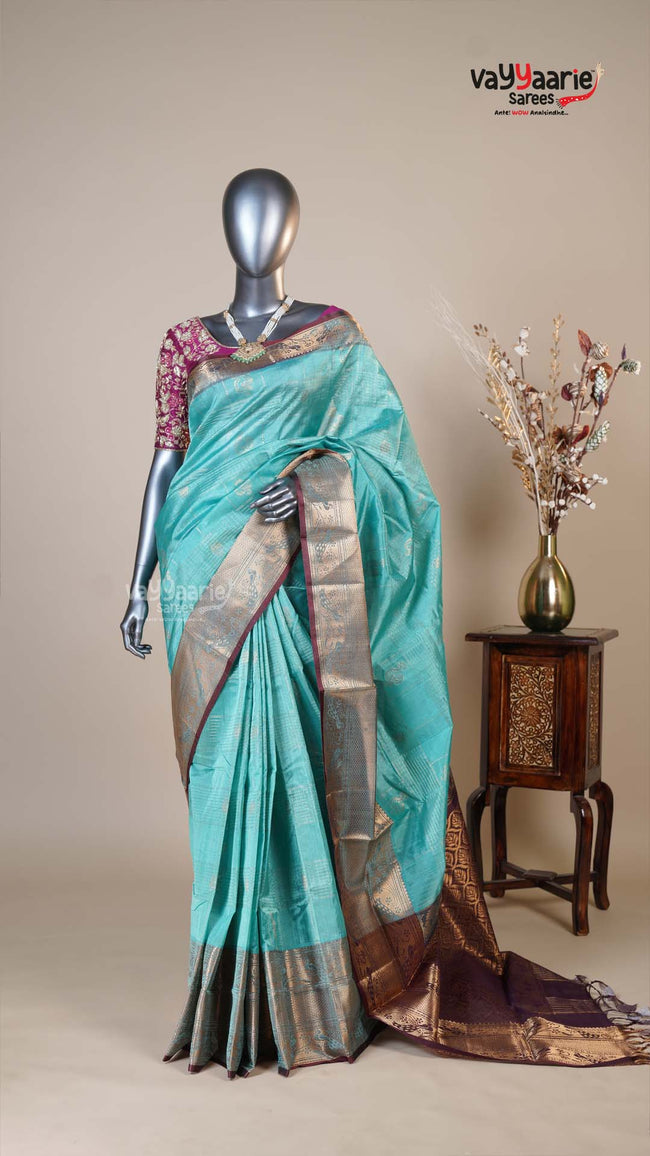 Sea Green Kuppadam Handloom Saree for Day Events Hover Image