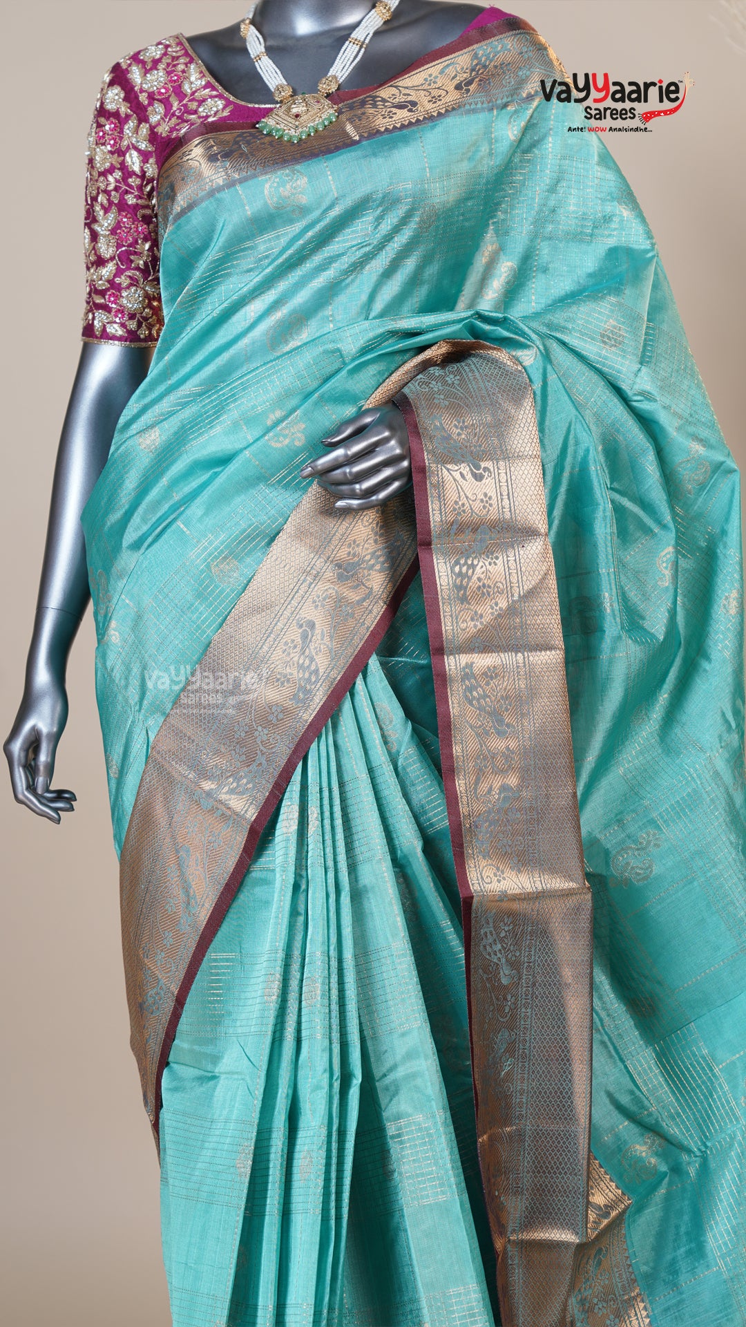 Sea Green Kuppadam Handloom Saree for Day Events