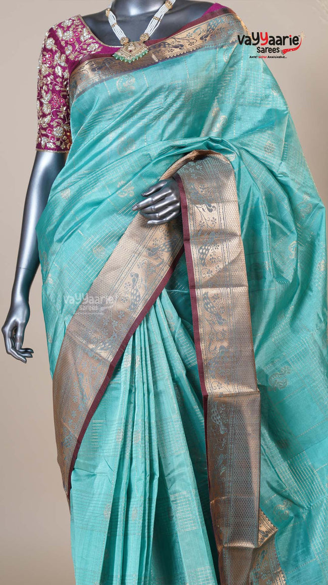 Sea Green Kuppadam Handloom Saree for Day Events Main Image