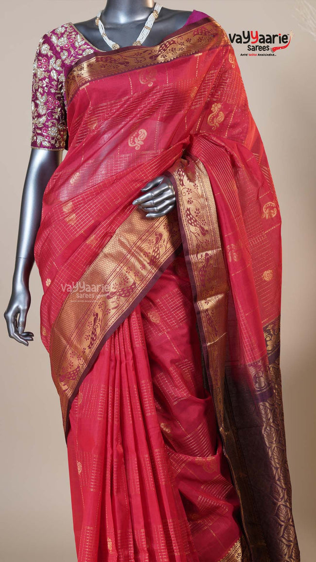 Red Kuppadam Handloom Saree for Special Occasions Main Image