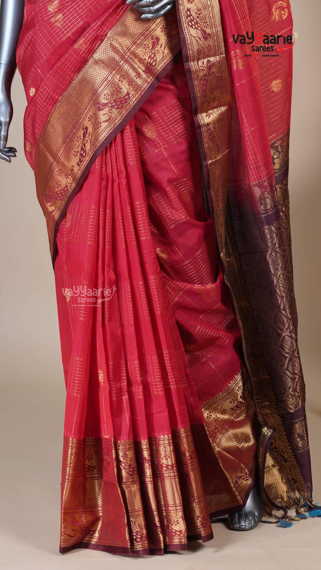 Red Kuppadam Handloom Saree for Special Occasions