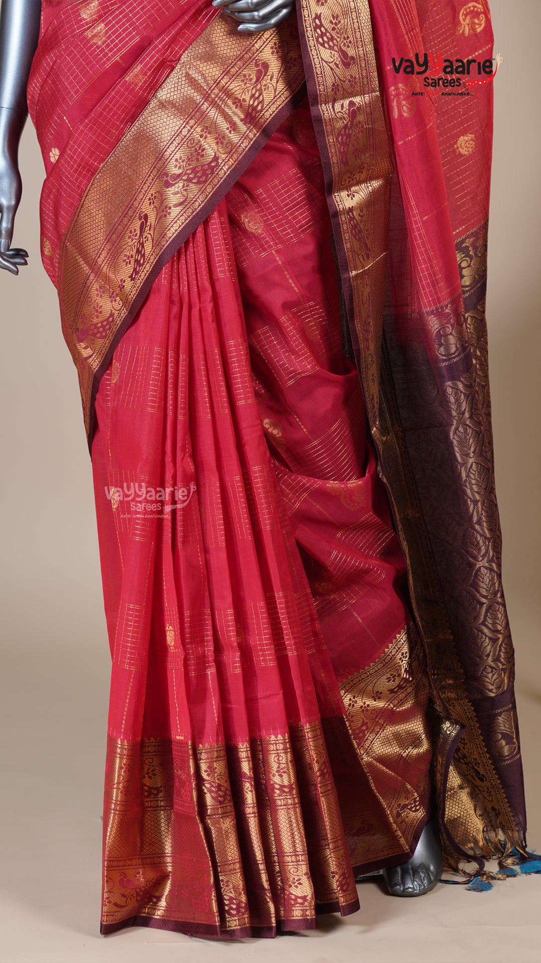 Red Kuppadam Handloom Saree for Special Occasions