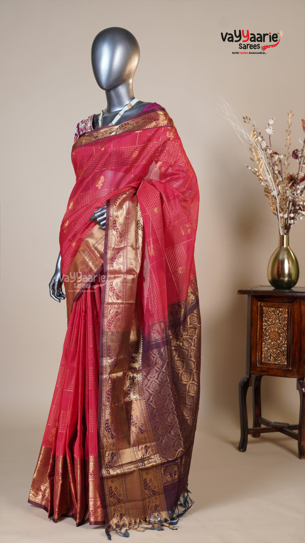 Red Kuppadam Handloom Saree for Special Occasions