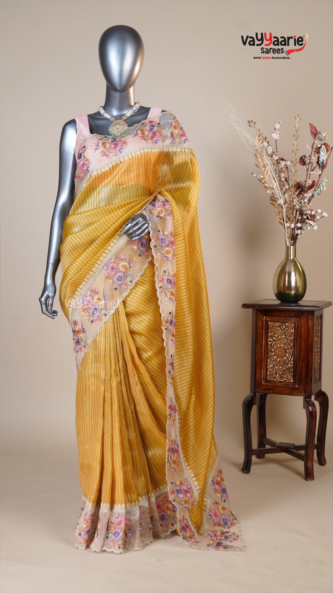 Gold Organza Fancy Saree for Party Looks