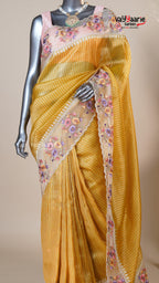 Gold Organza Fancy Saree for Party Looks