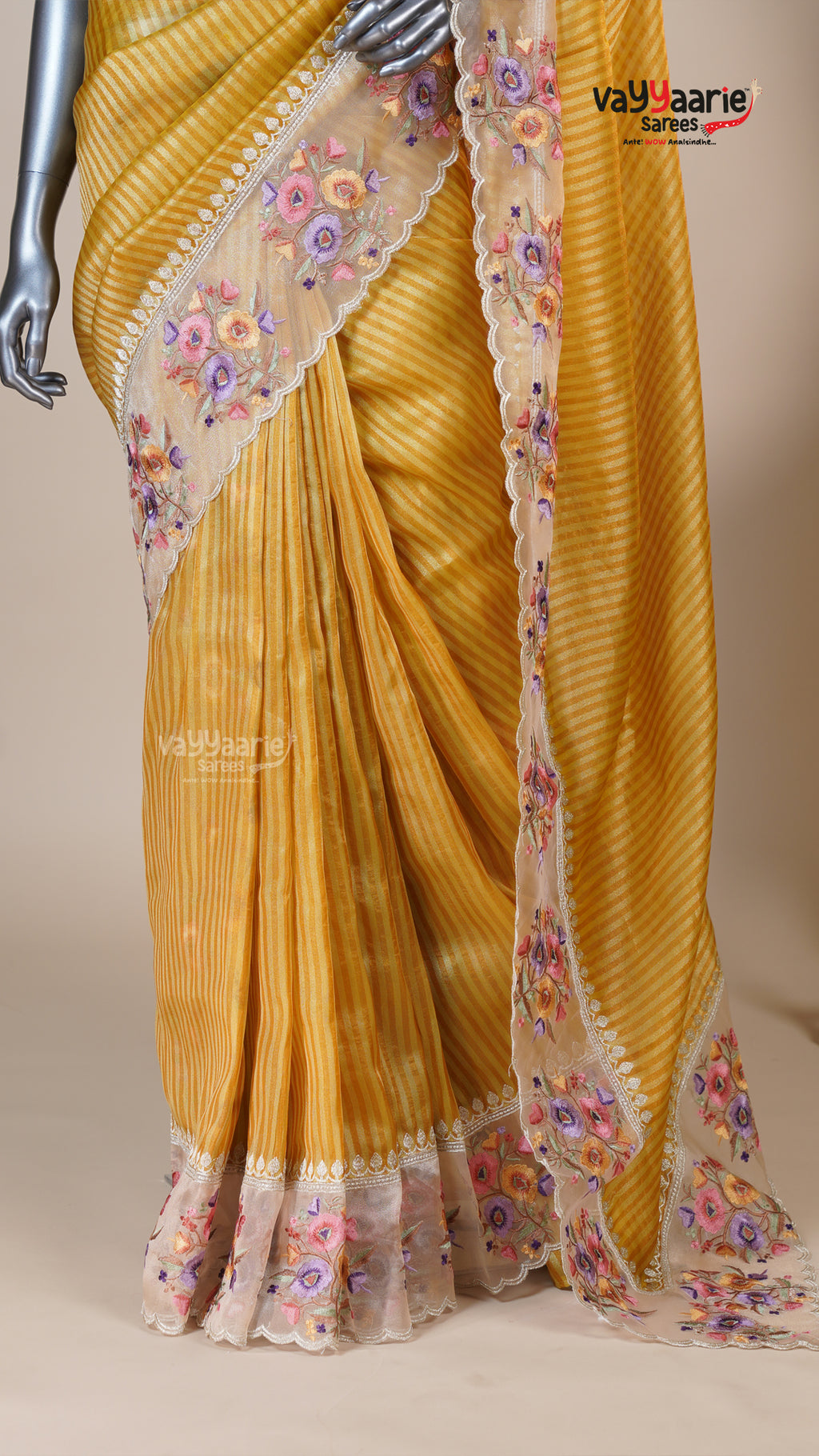 Gold Organza Fancy Saree for Party Looks
