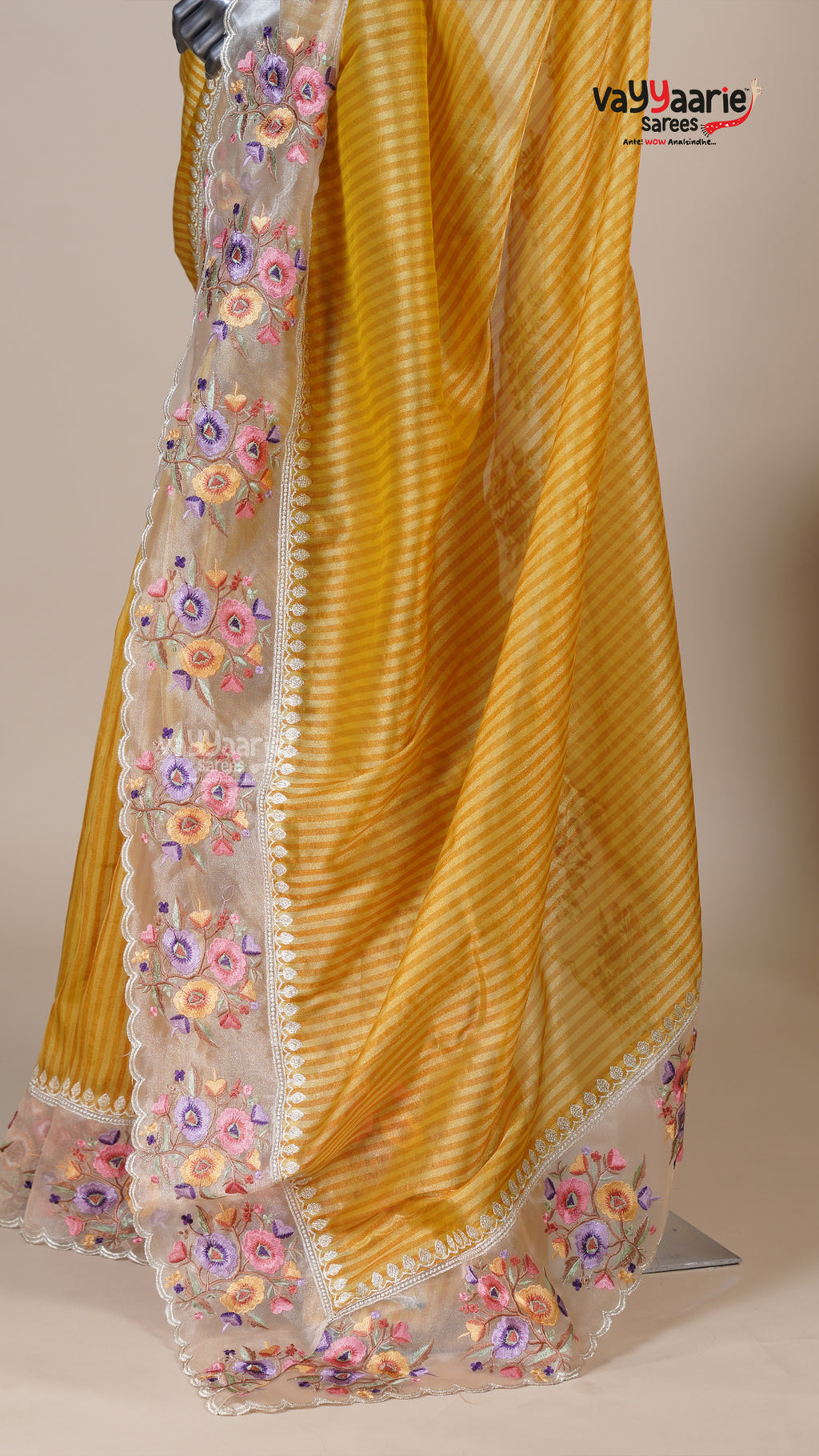 Gold Organza Fancy Saree for Party Looks
