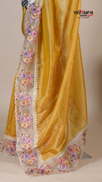 Gold Organza Fancy Saree for Party Looks