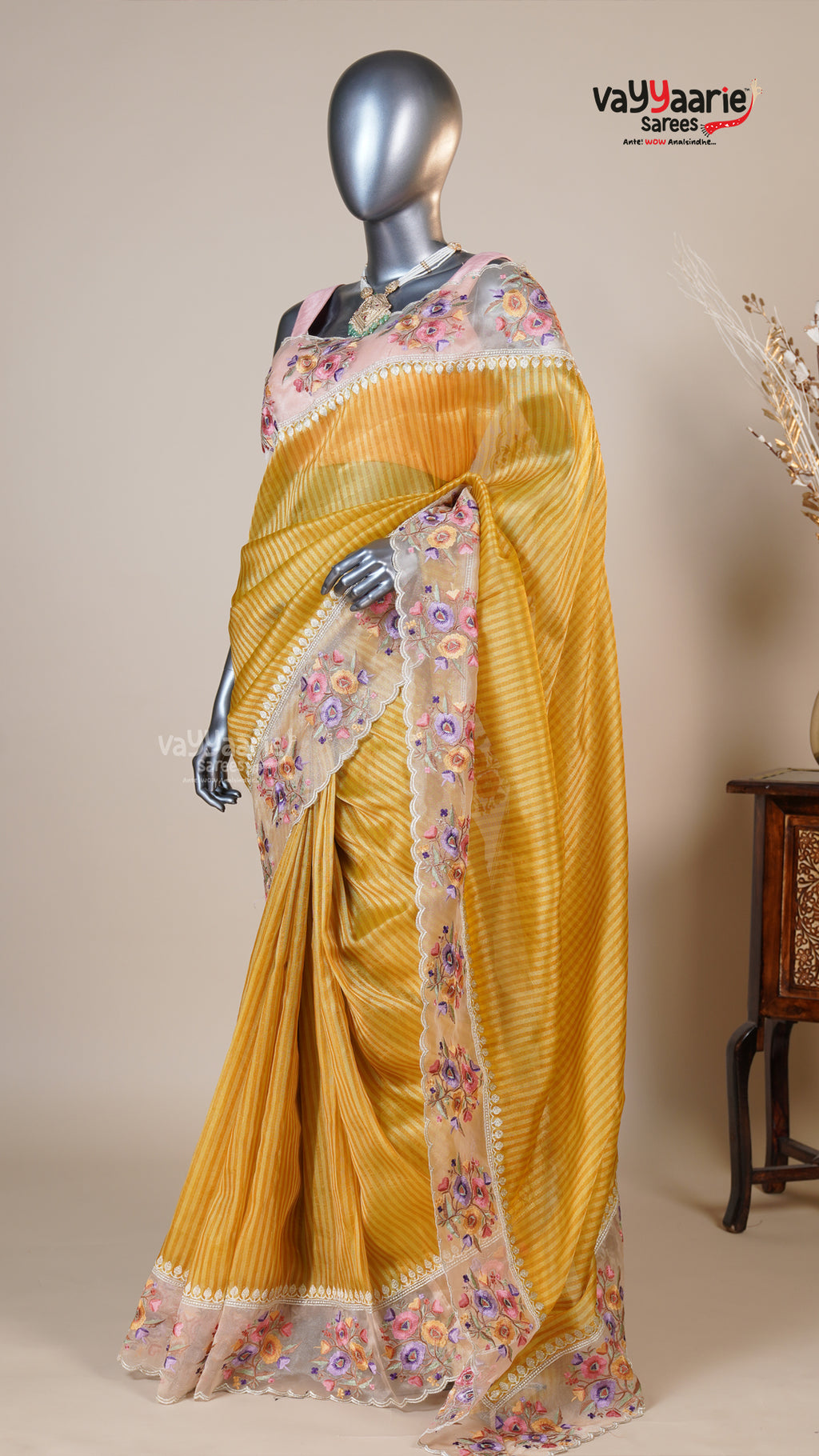 Gold Organza Fancy Saree for Party Looks