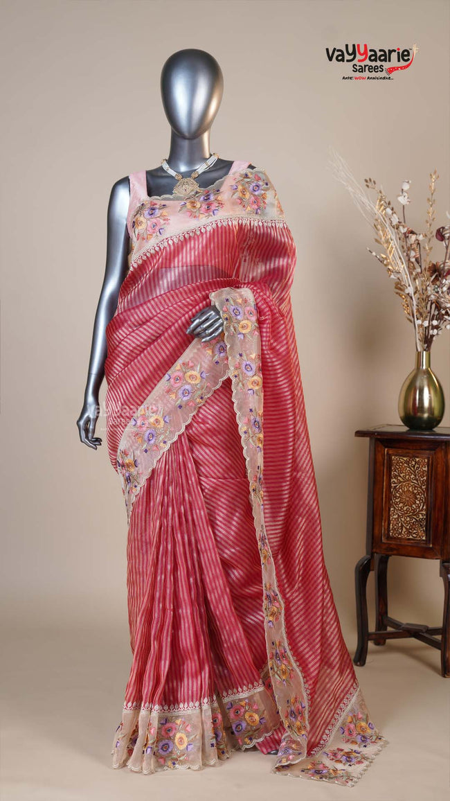 Maroon Organza Fancy Saree for Wedding Functions Hover Image