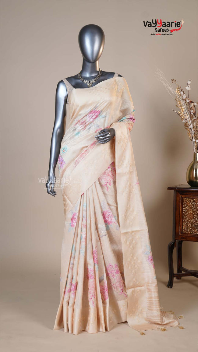 Multi Colour Tusser Fancy Saree for Temple Visits Hover Image