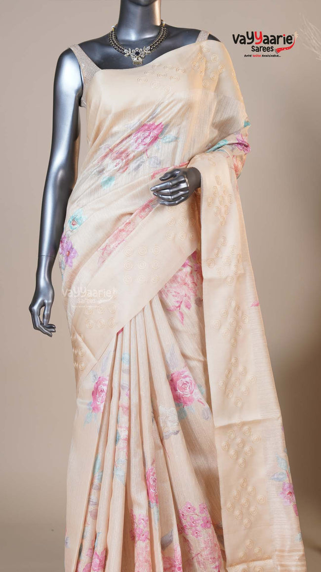 Multi Colour Tusser Fancy Saree for Temple Visits Main Image