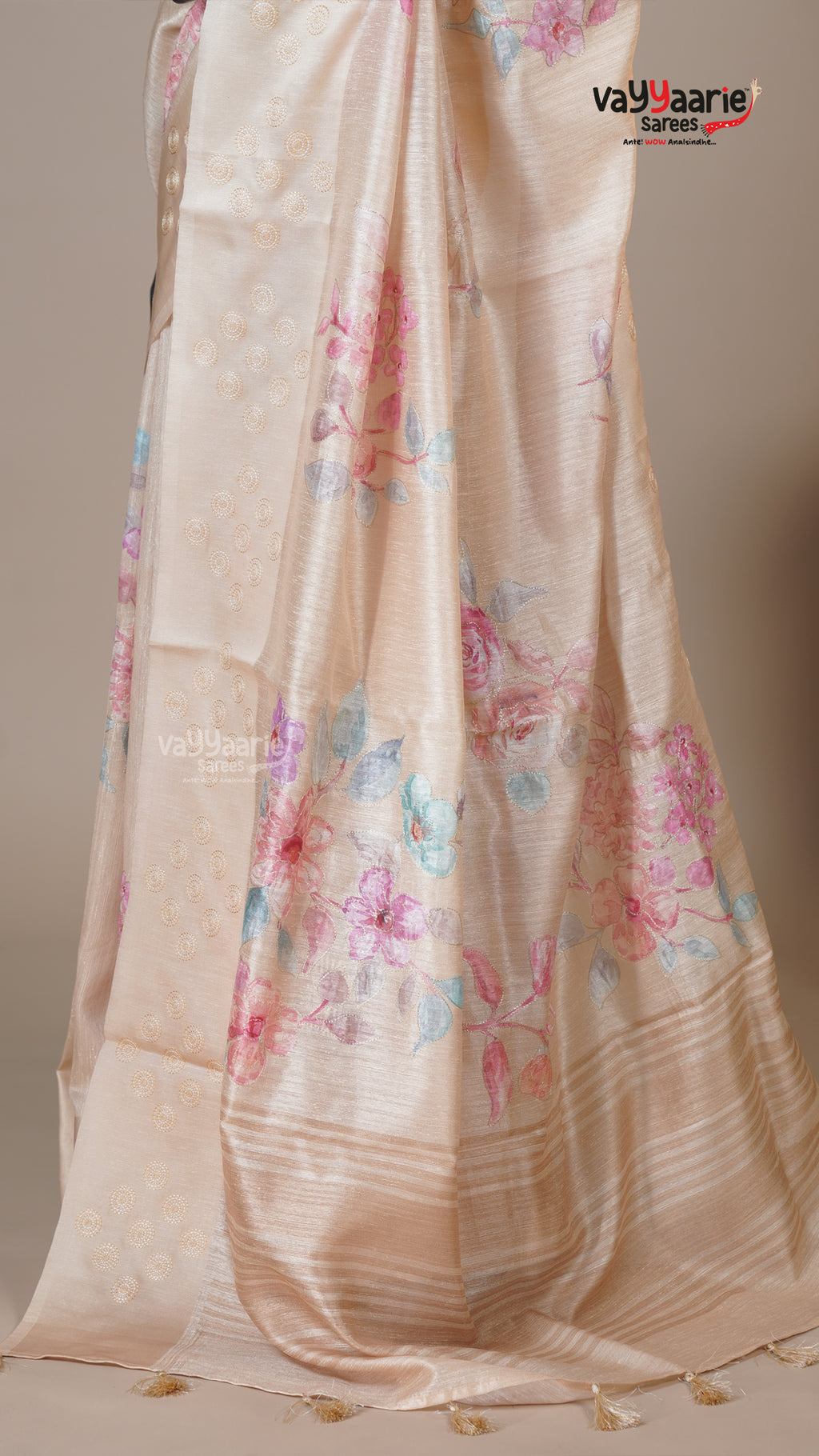 Multi Colour Tusser Fancy Saree for Temple Visits