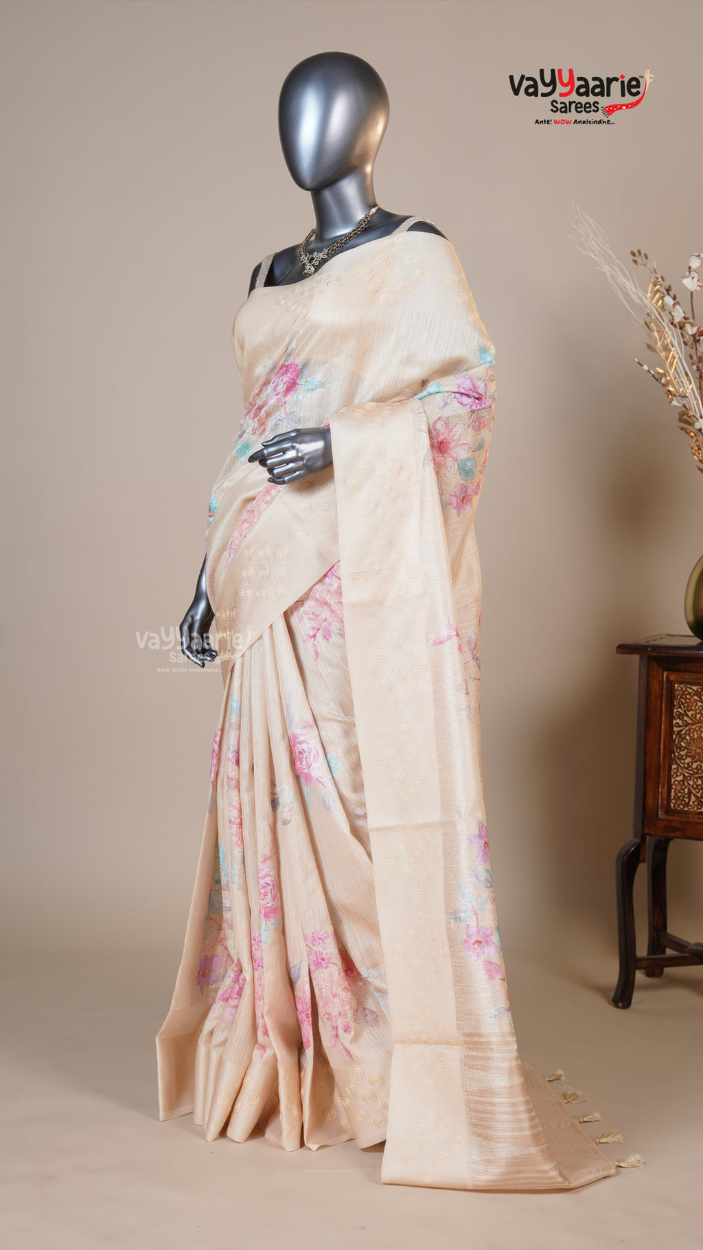 Multi Colour Tusser Fancy Saree for Temple Visits