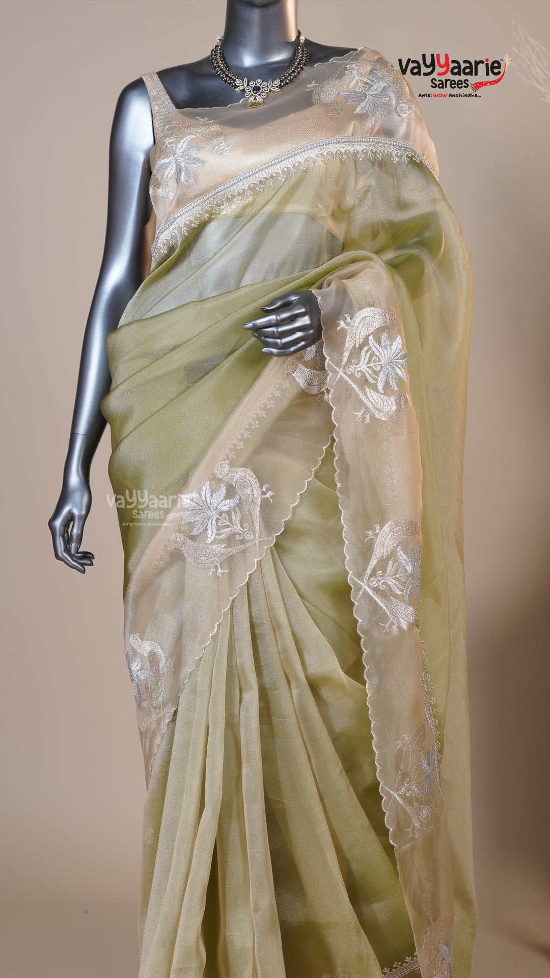 Mehendi Green Organza Fancy Saree for Traditional Gifting