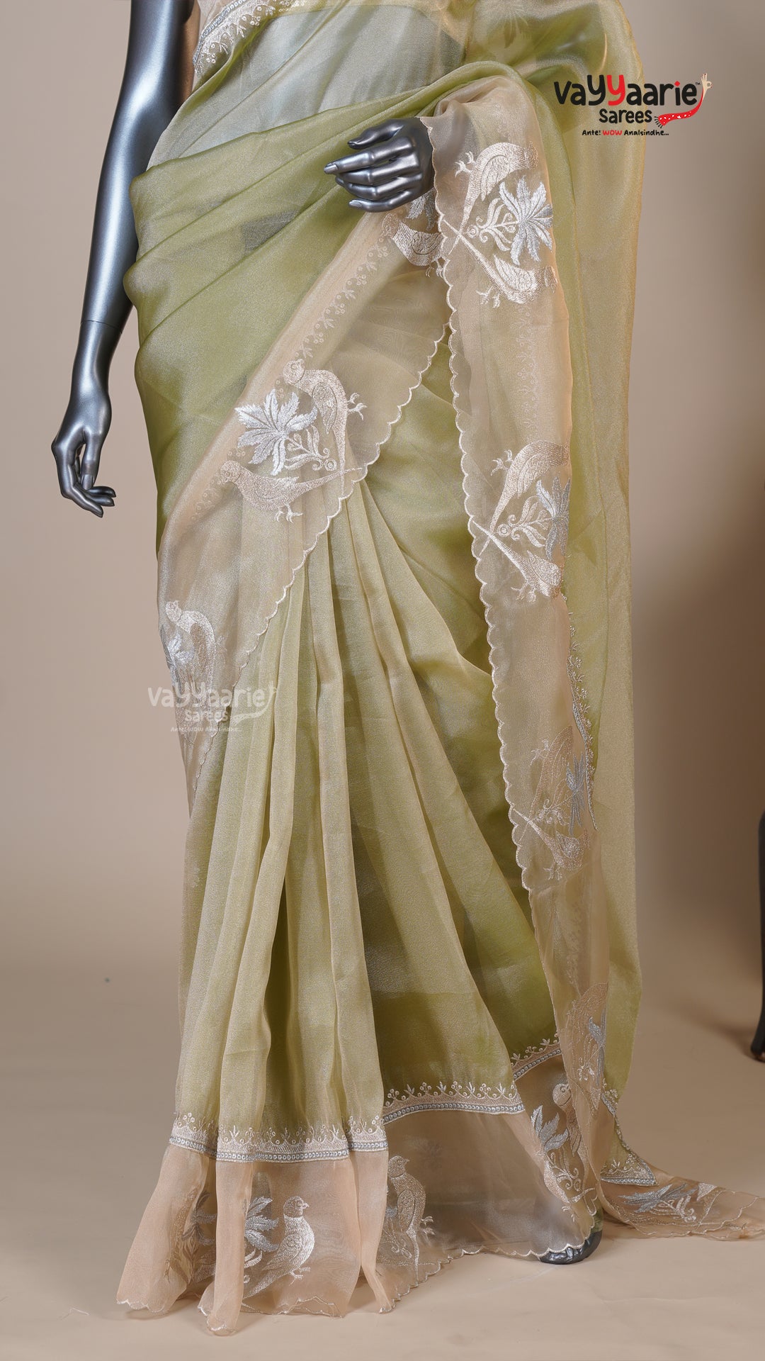 Mehendi Green Organza Fancy Saree for Traditional Gifting