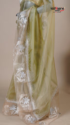 Mehendi Green Organza Fancy Saree for Traditional Gifting