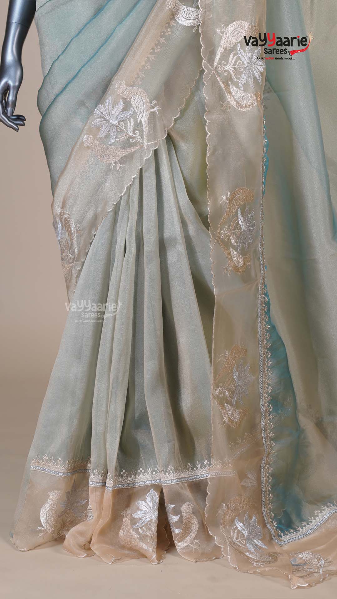 Peacock Blue Organza Fancy Saree for Celebrations